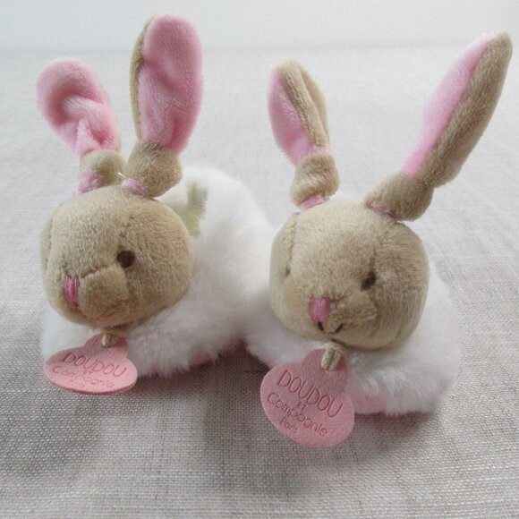 Doudou Et Compagnie Baby Girl Bunny Plush Slippers & Red Bow Dress Shoes 0-6M - Picture 6 of 11